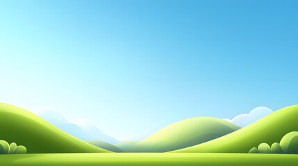 Obraz premium Serene landscape with rolling green hills under a bright blue sky.