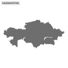 Map outline of Kazakhstan illustrated in dotted design on white background