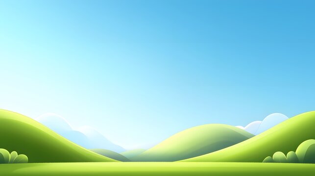 Serene landscape with rolling green hills under a bright blue sky.