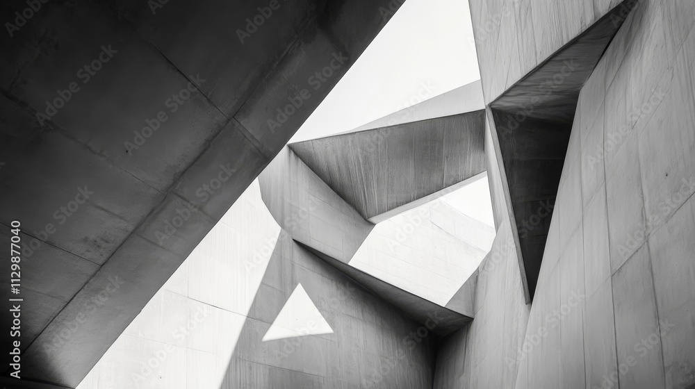 Poster a striking abstract architectural design featuring sharp, angular shapes made of concrete. the inter