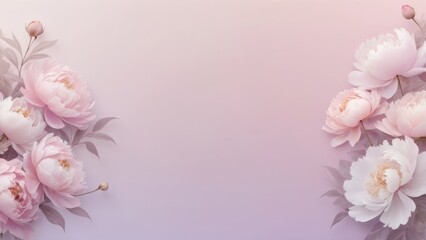 Obraz premium Pink and white peonies on pastel gradient background with copy space