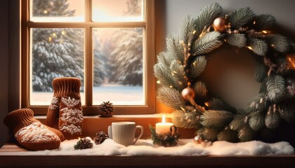 Christmas Wreath and Mittens