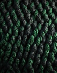 Obraz premium Green and black striped pattern woven into a natural fiber rope, natural, texture