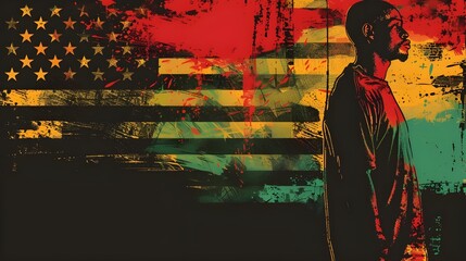 African black history month with people silhouette face American flag illustration background