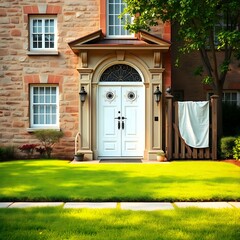 Townhouse Facade with Large White Door