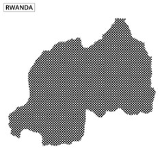 Map of Rwanda illustrated in dot style with geographical features highlighted