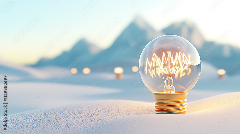 Poster illuminating winter landscape mountain range lightbulb display snowy environment close-up view creat