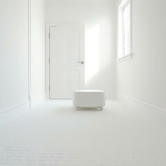 Bright White Room Space with Door and Window Light