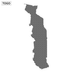 Togo outlined in dotted pattern highlighting its geographical shape and boundaries