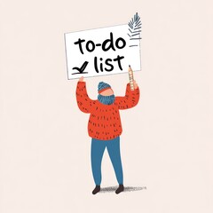 Winter Person Holding ToDo List Illustration