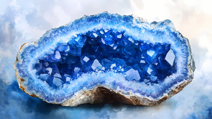 A mesmerizing blue sapphire geode gemstone crystal background with luxurious and vibrant colors, perfect for meditation and interior design. Sapphire. Illustration