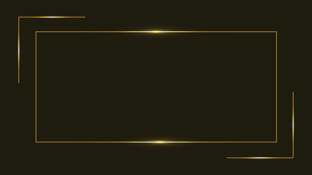 Golden line frame. Rectangle border. Line art. Gold. Isolated on black background. Vector illustration. Copy space. Elegance and sophistication. For photos, invitations, or art. A sleek, luxurious.
