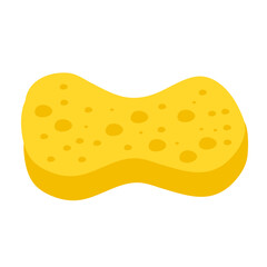Yellow cleaning sponge with soap bubbles for washing and bathing