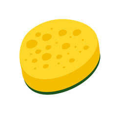 Yellow cleaning sponge with soap bubbles for washing and bathing