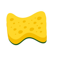 Yellow cleaning sponge with soap bubbles for washing and bathing