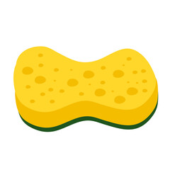 Yellow cleaning sponge with soap bubbles for washing and bathing