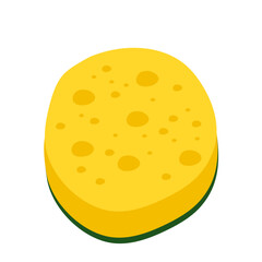 Yellow cleaning sponge with soap bubbles for washing and bathing