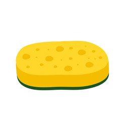 Yellow cleaning sponge with soap bubbles for washing and bathing