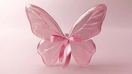 Pink Glass Butterfly with Delicate Ribbon Bow: A Stunning 3D Render of Elegance and Serenity