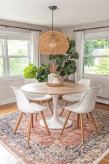 Modern Dining Room Decor With Rattan Light Fixture