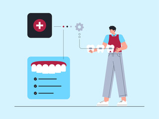Dentist checks dental health. Dentist illustration. Flat vector illustrations.