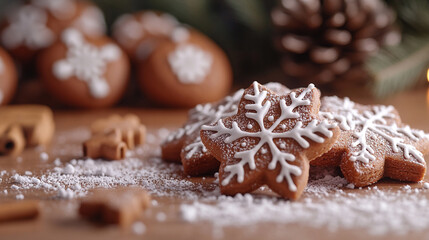 Festive gingerbread cookies adorned with icing ready for Christmas celebration