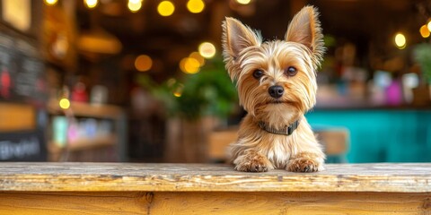 Cute Yorkshire Terrier Dog at Cafe Pet Friendly Adorable Puppy