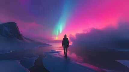 Obraz premium minimalist northern lights background wallpaper, hd wallpaper. Aurorae. Illustration