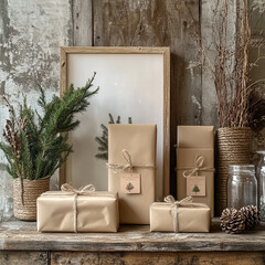 Eco-friendly gifts in kraft paper, eco-friendly Christmas decorations