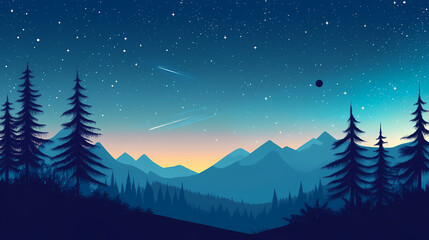 Naklejka premium A beautiful night sky filled with stars, planets. Aurorae. Illustration