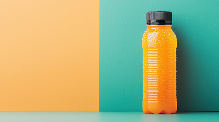 Refreshing orange sports drink bottle with condensation droplets