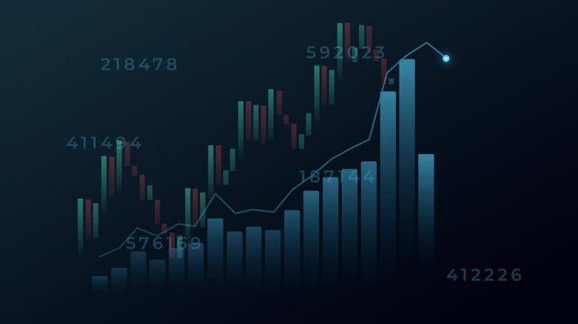 4K of uptrend stock market animation, stock market investment with blue color background