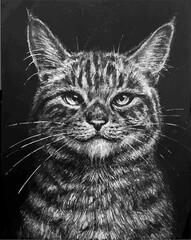 portrait of a cat made in pencil, monochrome