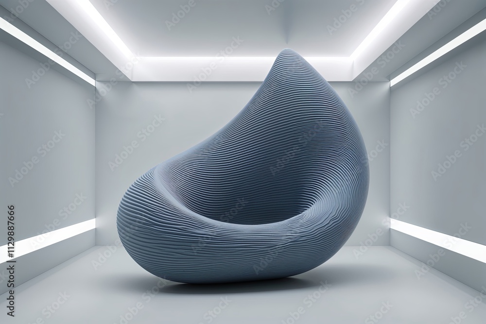 Poster dynamic textured three-dimensional abstract shape in minimalist futuristic background