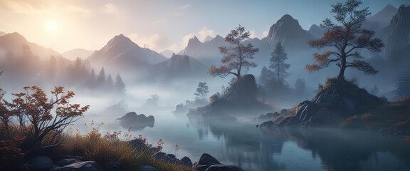 Softly unfolding mist reveals a hidden world of blues, promoting inner peace , hidden, promote, peace