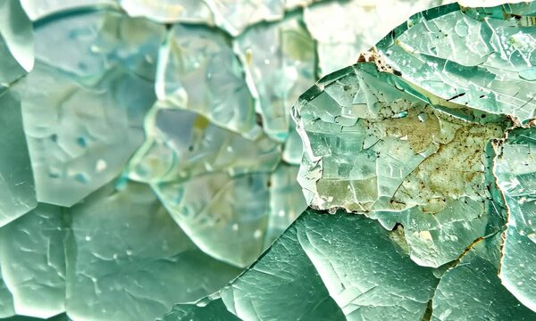Close-up of cracked, translucent blue-green surface with intricate patterns