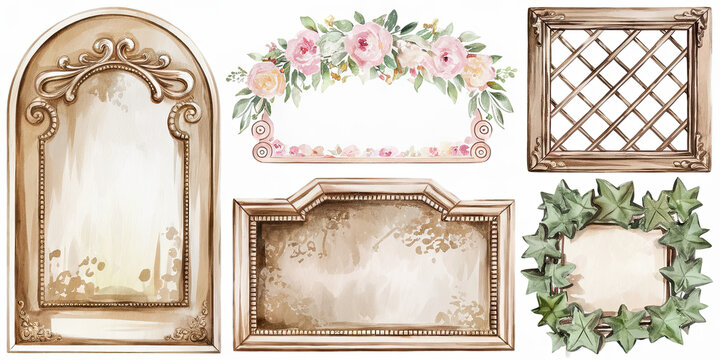 Elegant Watercolor Frames Floral Border Trellis Design Elements