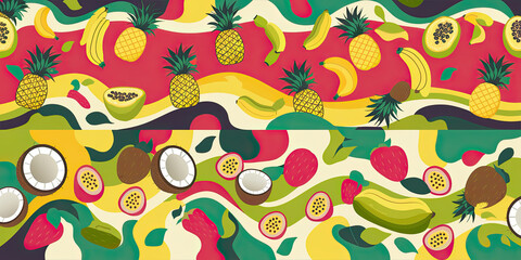 Tropical Fruit Seamless Pattern Bananas Pineapples Coconuts Strawberries Passion Fruit Papaya