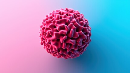 A vibrant, stylized depiction of a spherical, textured structure against a gradient background, suggesting a microscopic organism or virus.