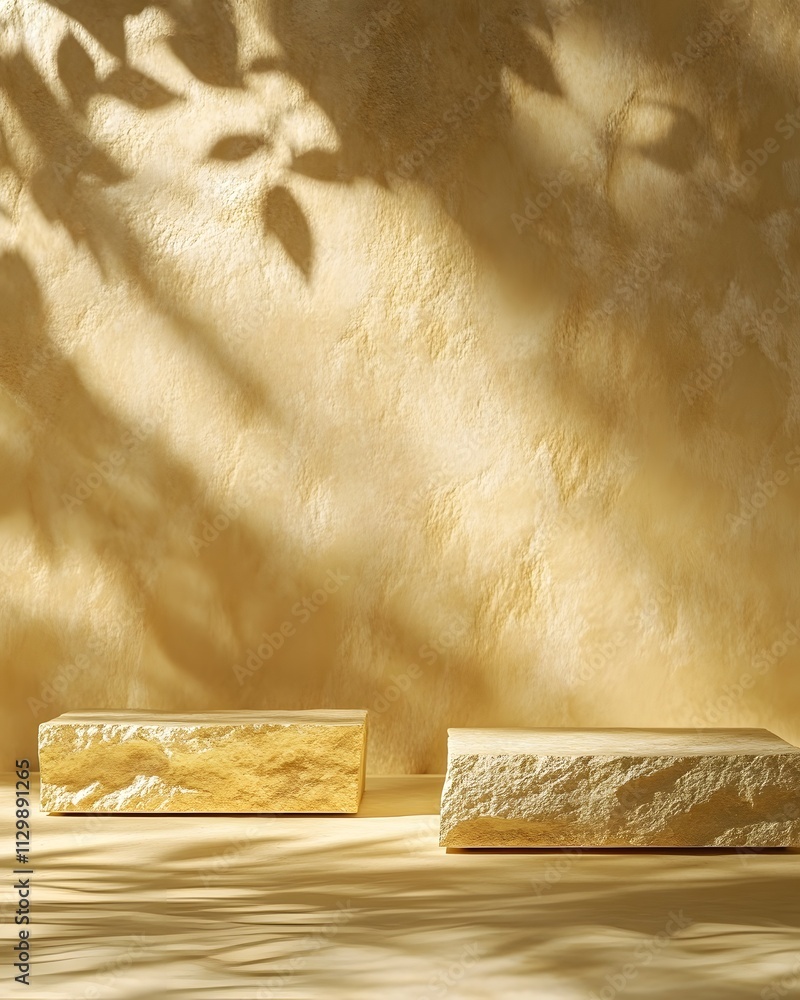 Aufkleber a minimalist display of textured yellow blocks casting soft shadows against a warm wall.