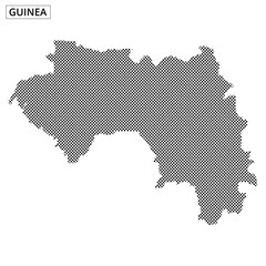 Unique dotted map representation of Guinea highlighting geographic features
