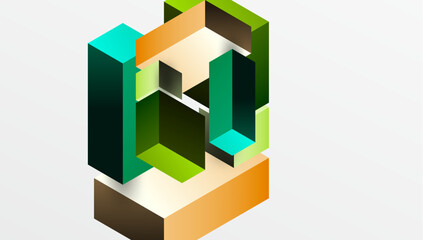 Sleek abstract design featuring isometric 3D blocks in a clean, modern composition. Perfect for tech-inspired themes, with vibrant colors and geometric precision