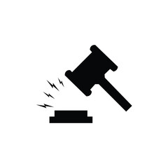 Black silhouette vector of a judge’s gavel on a white background. A simple icon symbolizing justice, court, and law. Elegant pictogram illustration for legal symbols