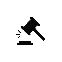 Black gavel icon on a white background. A simple flat representation for justice and court concepts. Suitable for legal symbols or law-themed illustrations