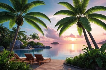Fototapeta premium Vibrant Palm Branch Serenity in a Tropical Paradise Stunning 3D Graphic Visualization