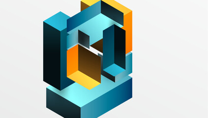 Sleek abstract design featuring isometric 3D blocks in a clean, modern composition. Perfect for tech-inspired themes, with vibrant colors and geometric precision