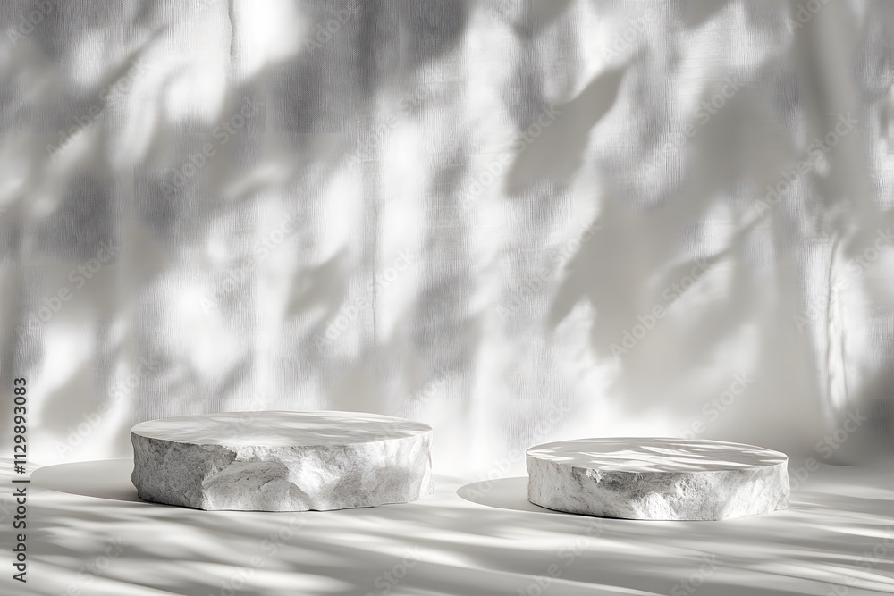 Aufkleber a minimalist scene with two circular marble-like objects against a soft, shadowy background.