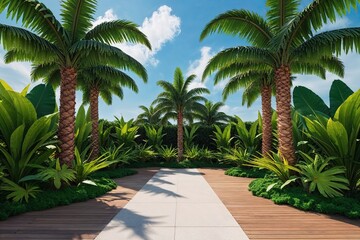 Fototapeta premium Realistic Tropical Palm Leaf Garden Visualization for Ultimate Relaxation and Serenity