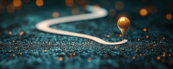 Abstract tech roadmap design. Gold marker on pathway. Modern tech concept. Futuristic illustration of infrastructure upgrades, future tech innovations. Illustrative tech roadmap. Creative concept.