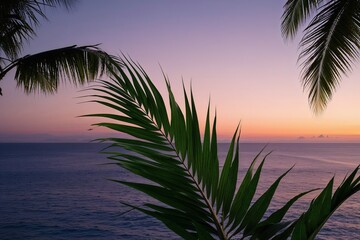Tropical Dreams Visualizing Serene Dusk Moments with Graceful Palm Leaves